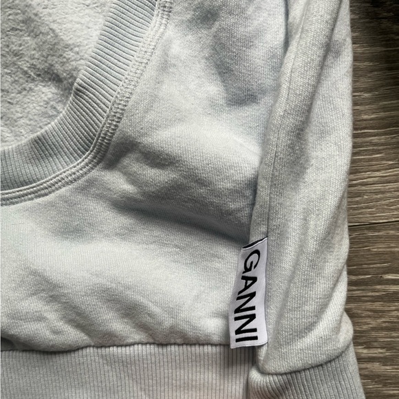 GANNI Light Blue Yellow Flower Long Puff Sleeves Backless Tie Sweatshirt Size M - Picture 5 of 11